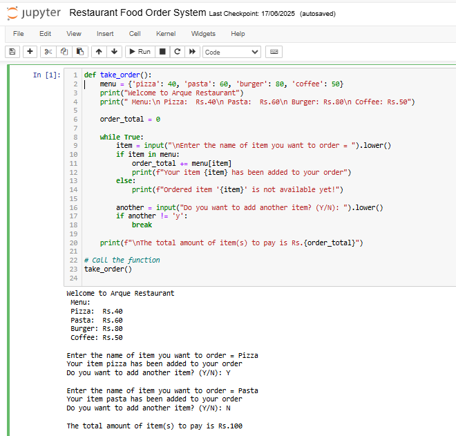Code - Restaurant Food Order System